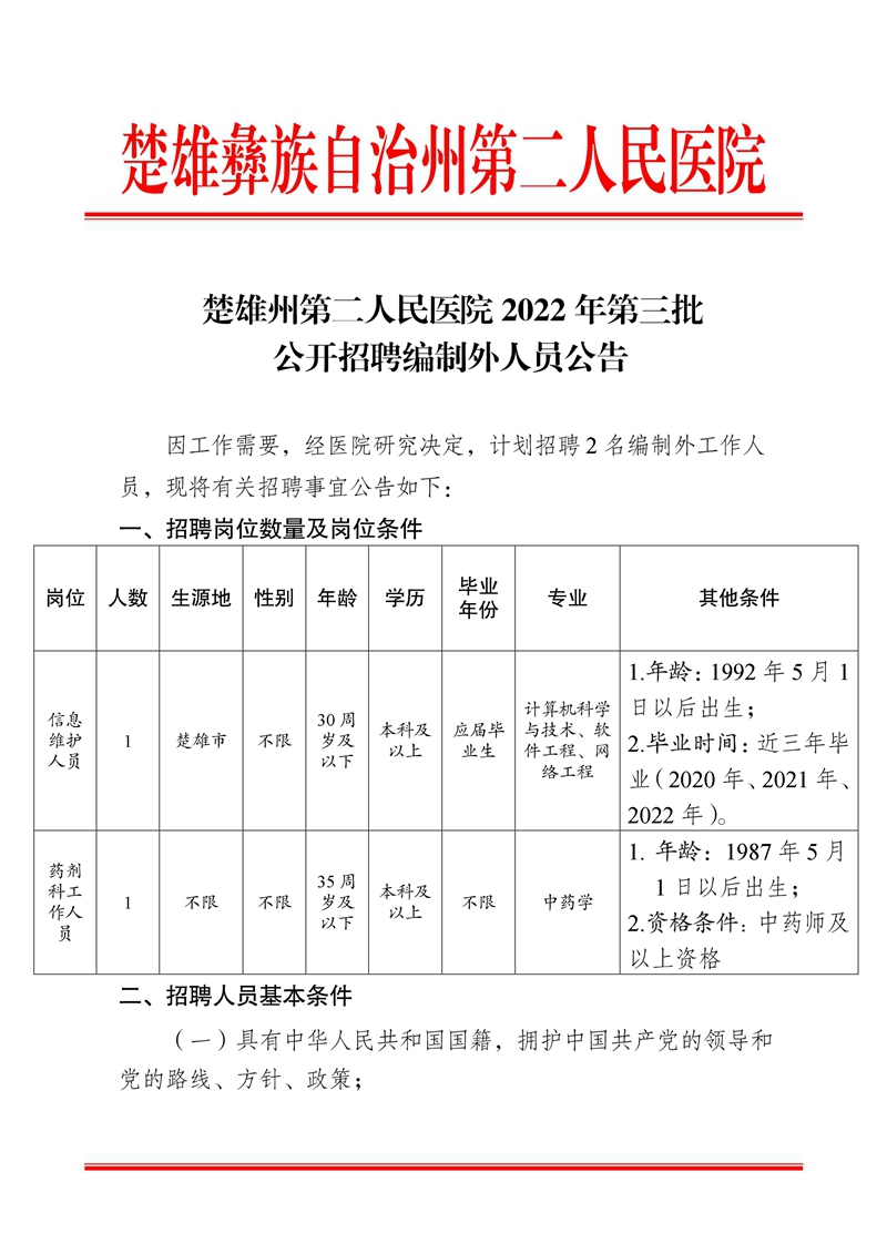 楚雄州第二人民医院2022年第三批公开招聘编制外人员公告-1.jpg